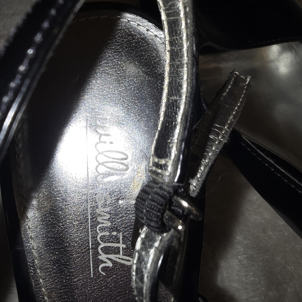 Used Willis Smith Black Patton Open Toe Kitten Heel Shoes - Picture 3 of 4